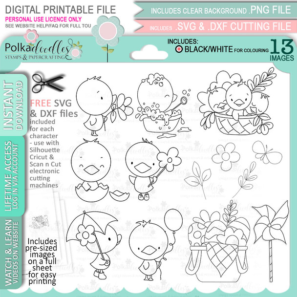 Cute Chicks Spring Easter big value bundle - printable clipart digital stamp, digistamp for cards, cardmaking, crafting and stickers