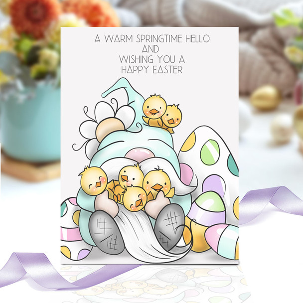 Gnome Spring Chicks -  Gnome cute printable clipart digital stamp, digistamp for cards, cardmaking, crafting and stickers