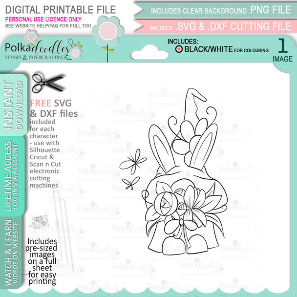 Happy Easter - 6 Gnomes cute printable clipart digital stamp, digistamp for cards, cardmaking, crafting and stickers