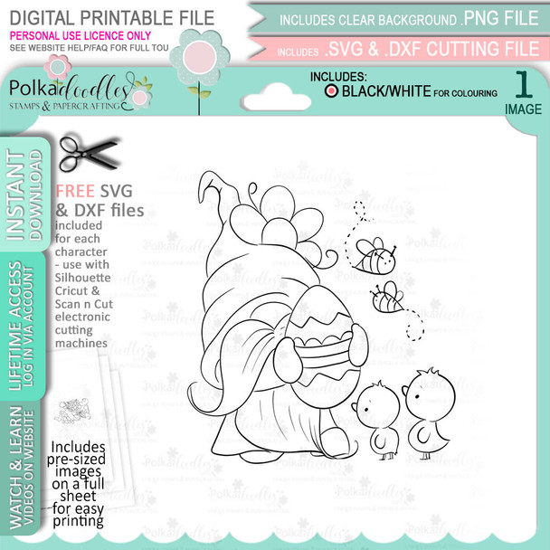 Happy Easter - 6 Gnomes cute printable clipart digital stamp, digistamp for cards, cardmaking, crafting and stickers