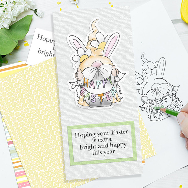 Happy Easter - 6 Gnomes cute printable clipart digital stamp, digistamp for cards, cardmaking, crafting and stickers