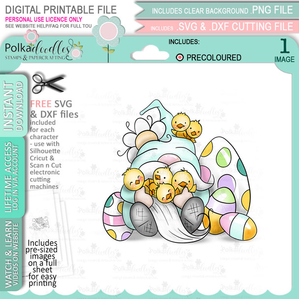 Happy Easter - 6 Gnomes COLOUR - cute printable clipart digital stamp, digistamp for cards, cardmaking, crafting and stickers