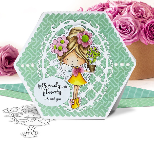 Flower Fairy Plant Pot Gift - Winnie Daisy Fairy cute girl printable clipart digital stamp, digistamp for cards, cardmaking, crafting and stickers