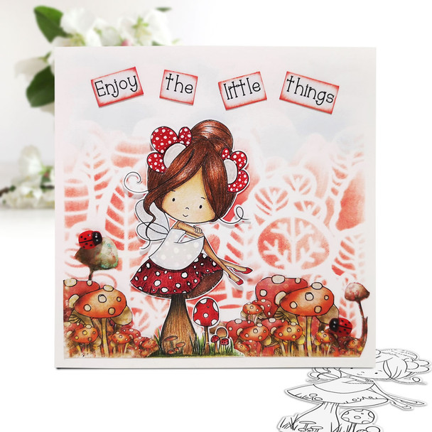 Flower Fairy sitting on a toadstool - Winnie Daisy Fairy cute girl printable clipart digital stamp, digistamp for cards, cardmaking, crafting and stickers