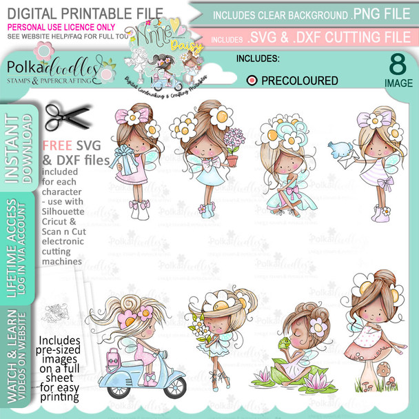 Winnie Daisy Fairy cute girl - BIG KAHUNA BUNDLE printable clipart digital stamp, digistamp for cards, cardmaking, crafting and stickers