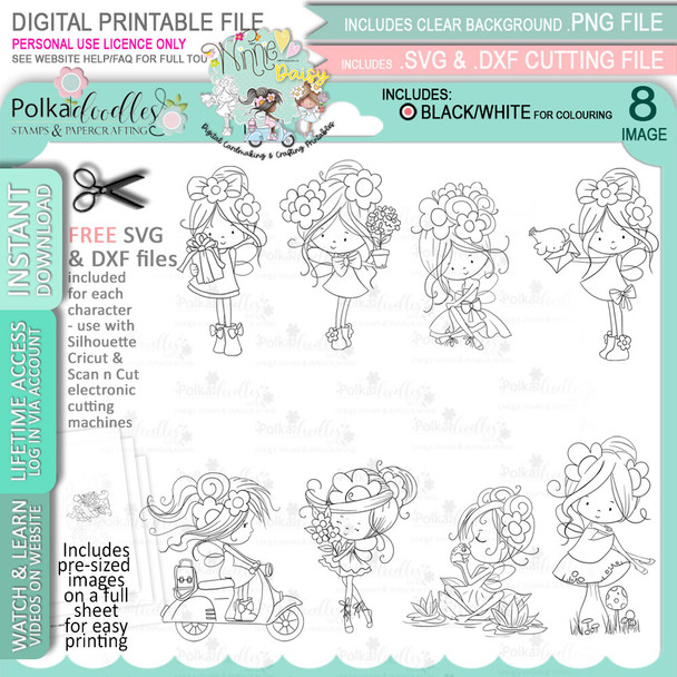 Winnie Daisy Fairy cute girl - BIG KAHUNA BUNDLE printable clipart digital stamp, digistamp for cards, cardmaking, crafting and stickers