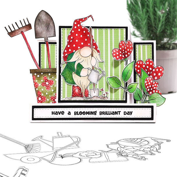 Gardening Gnome For Men - Bundle of printable clipart digital stamp, digistamp for cards, cardmaking, crafting and stickers