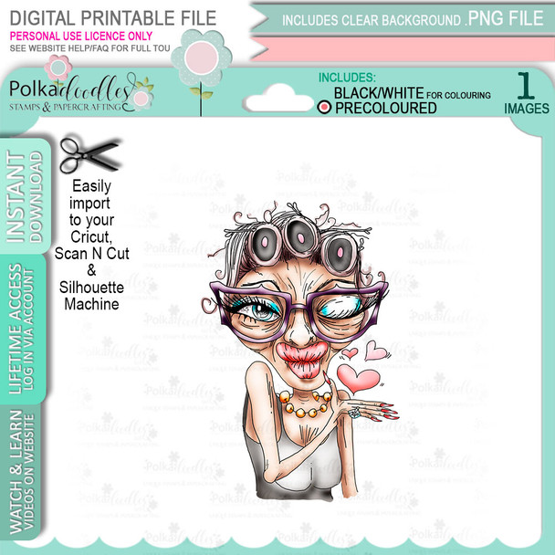 Revolting Kiss - (PRECOLOURED) Funny Old Bag Digital Stamp Download