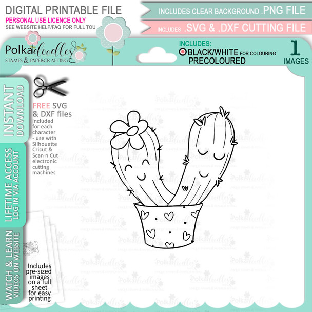 Cactus Love - printable clipart digital stamp for cardmaking, craft & stickers