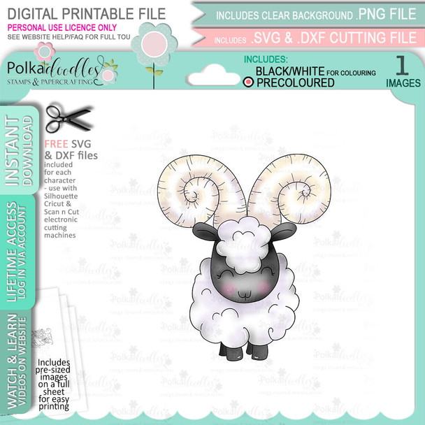 Aries digital stamp - (COLOUR) printable clipart  for cardmaking, craft, scrapbooking & stickers