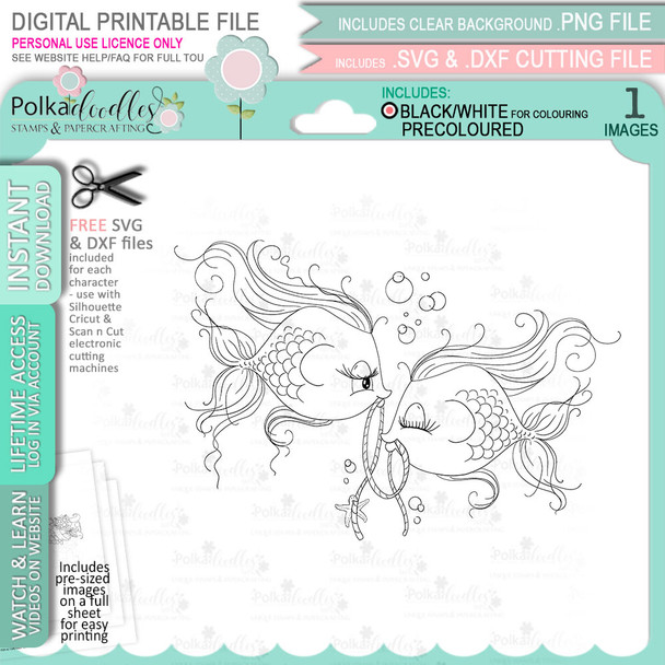 Pisces digital stamp - printable clipart  for cardmaking, craft, scrapbooking & stickers