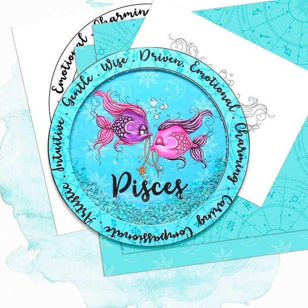 Pisces digital stamp - printable clipart  for cardmaking, craft, scrapbooking & stickers