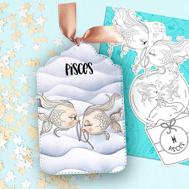 Pisces digital stamp - (COLOUR) printable clipart  for cardmaking, craft, scrapbooking & stickers