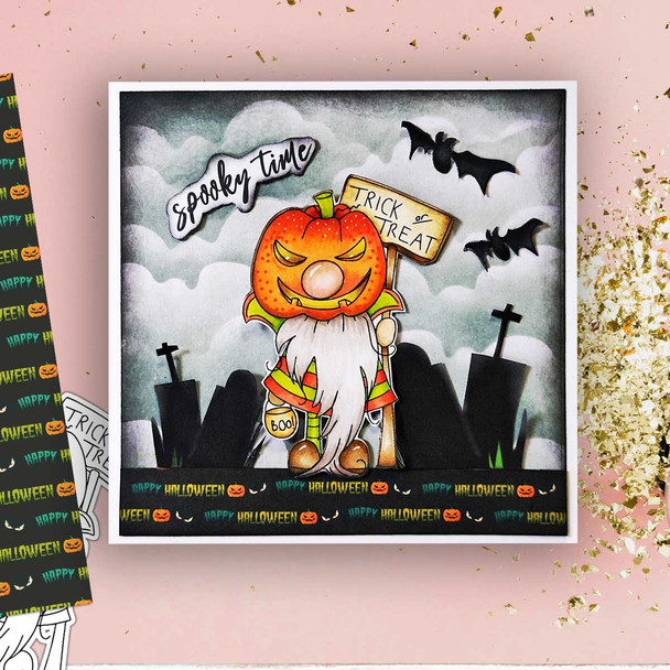 Pumpkin Head Halloween Gnome digital stamp - printable clipart for cardmaking, craft, scrapbooking & stickers