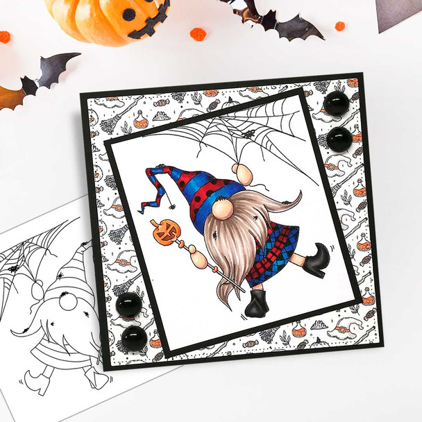 Spider Web Halloween Gnome digital stamp - (COLOUR) printable clipart  for cardmaking, craft, scrapbooking & stickers
