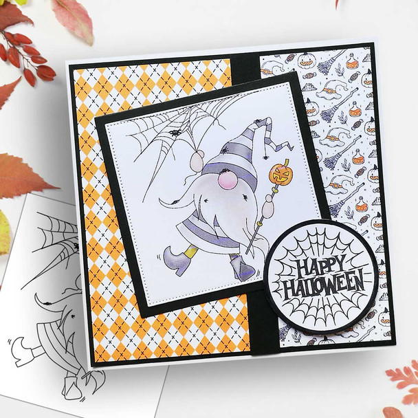 Spider Web Halloween Gnome digital stamp - (COLOUR) printable clipart  for cardmaking, craft, scrapbooking & stickers