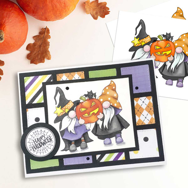 Pumpkins Halloween Gnome digital stamp - (COLOUR) printable clipart  for cardmaking, craft, scrapbooking & stickers