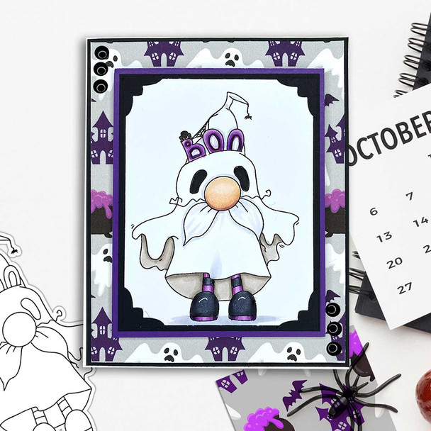 Boo Ghost Halloween Gnome digital stamp - (COLOUR) printable clipart  for cardmaking, craft, scrapbooking & stickers