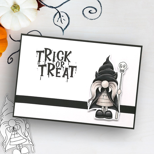 Fang-tastic Halloween Gnome digital stamp - (COLOUR) printable clipart  for cardmaking, craft, scrapbooking & stickers