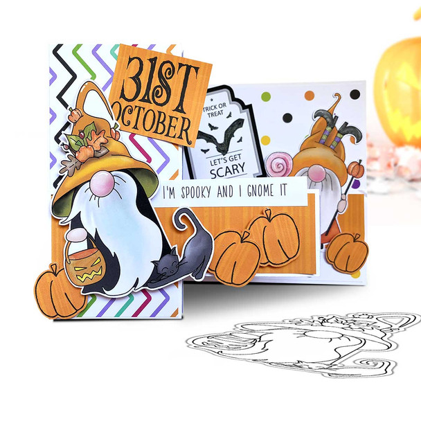 Trick or Treat Halloween Gnome digital stamp - (COLOUR) printable clipart  for cardmaking, craft, scrapbooking & stickers