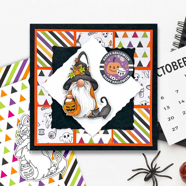 Trick or Treat Halloween Gnome digital stamp - (COLOUR) printable clipart  for cardmaking, craft, scrapbooking & stickers