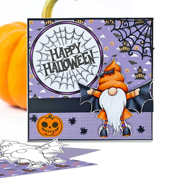  Bat Halloween Gnome digital stamp - (COLOUR) printable clipart  for cardmaking, craft, scrapbooking & stickers