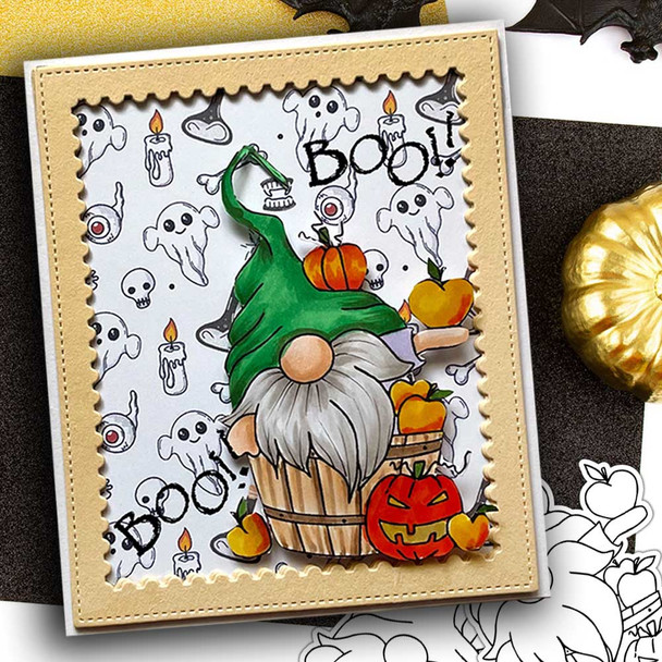 Apple Bobbing Halloween Gnome digital stamp - (COLOUR) printable clipart  for cardmaking, craft, scrapbooking & stickers