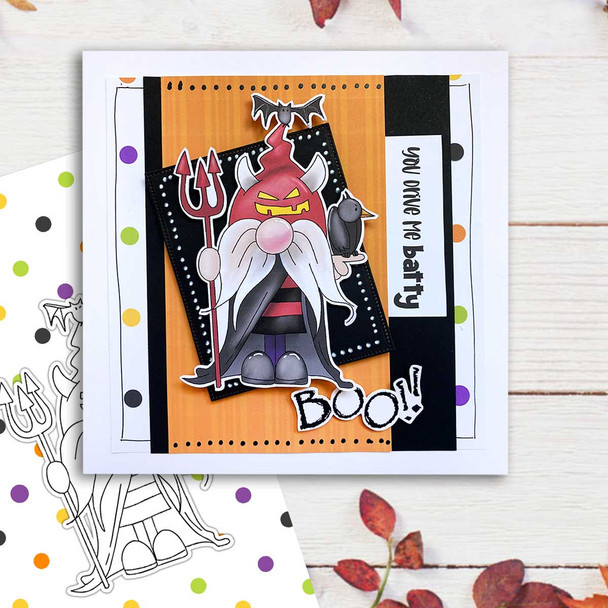 Batty Devil Halloween Gnome digital stamp - (COLOUR) printable clipart  for cardmaking, craft, scrapbooking & stickers