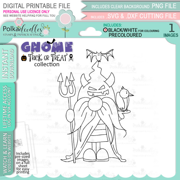 Batty Devil Halloween Gnome digital stamp - printable clipart  for cardmaking, craft, scrapbooking & stickers