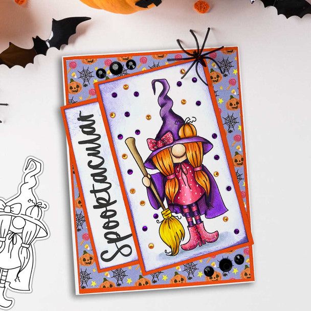 Cute Witch Halloween Gnome digital stamp - (COLOUR) printable clipart  for cardmaking, craft, scrapbooking & stickers