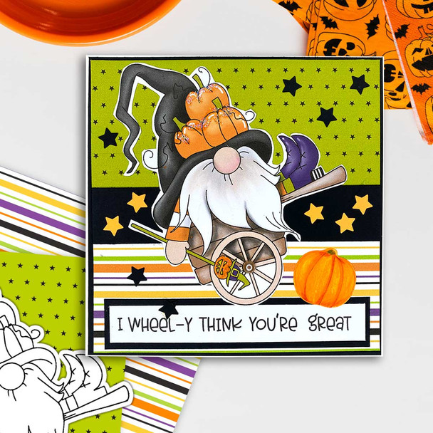 Autumn Wheelbarrow Halloween Gnome digital stamp - (COLOUR) printable clipart  for cardmaking, craft, scrapbooking & stickers