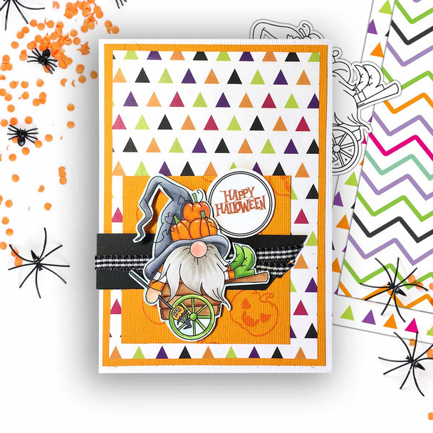 Autumn Wheelbarrow Halloween Gnome digital stamp - printable clipart  for cardmaking, craft, scrapbooking & stickers