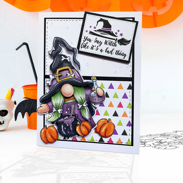 Witch Cauldron Gnome digital stamp - (COLOUR) printable clipart  for cardmaking, craft, scrapbooking & stickers