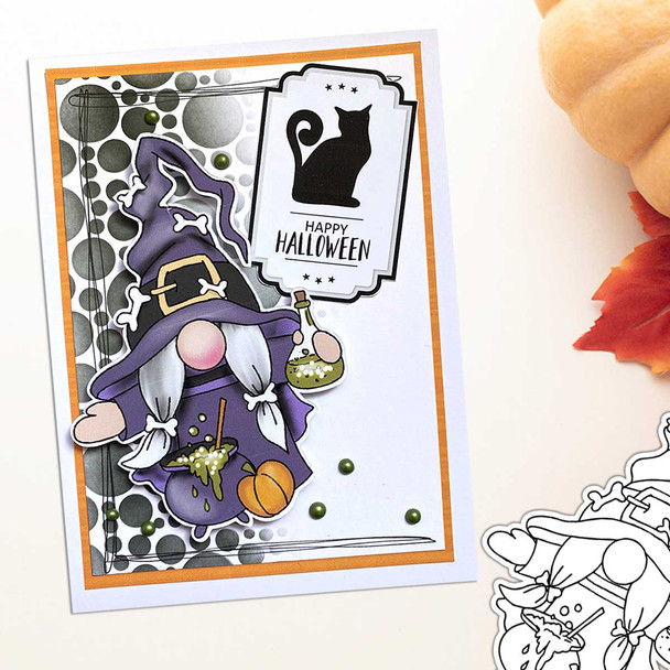 Witch Cauldron Halloween Gnome digital stamp - printable clipart  for cardmaking, craft, scrapbooking & stickers