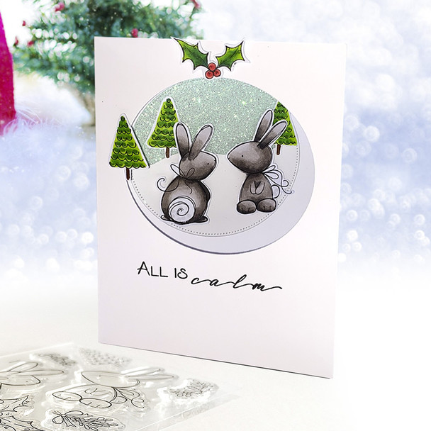 All is Calm Winter Rabbits - Christmas 3 x 4" clear photopolymer stamp set