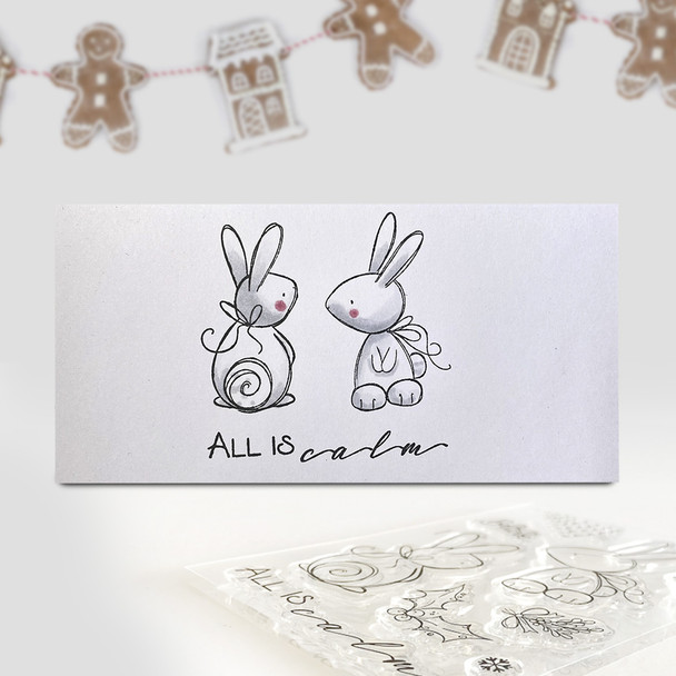 All is Calm Winter Rabbits - Christmas 3 x 4" clear photopolymer stamp set