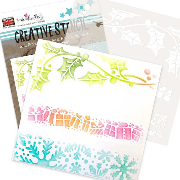 Christmas Holly Gift Snow 3 in 1 Craft Stencil - 6 x 6"