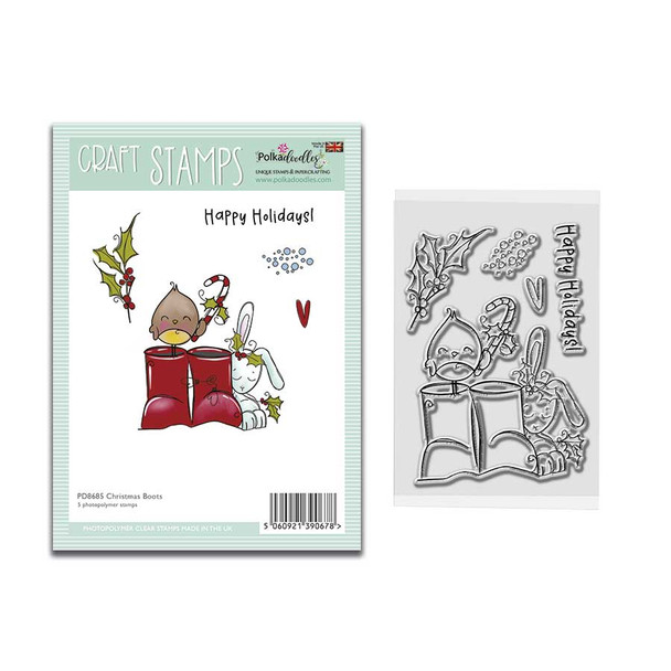 Christmas Boots Stamps 3 x 4" photopolymer craft stamp set