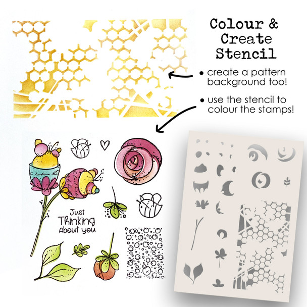 Funky Rosy Posy 2 - in 1 Colour & Create Stencil