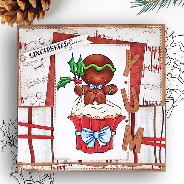 Cupcake - Gingerbread Holly digital stamp - (COLOUR) printable clipart  for cardmaking, craft, scrapbooking & stickers