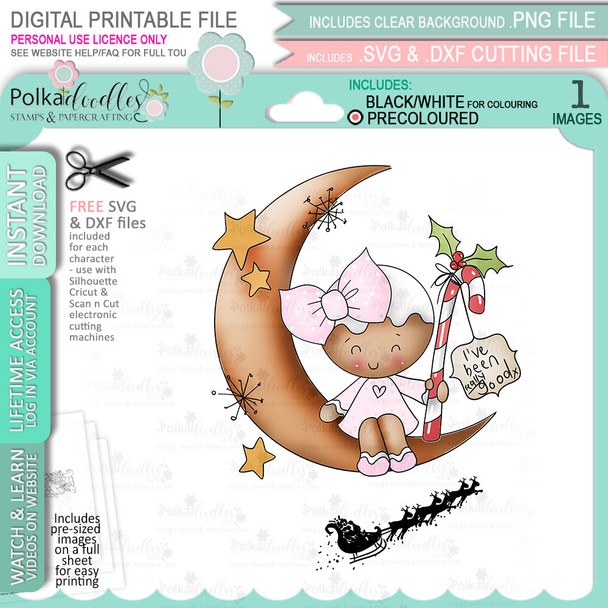 Waiting for Santa - Gingerbread Holly digital stamp - (COLOUR) printable clipart  for cardmaking, craft, scrapbooking & stickers