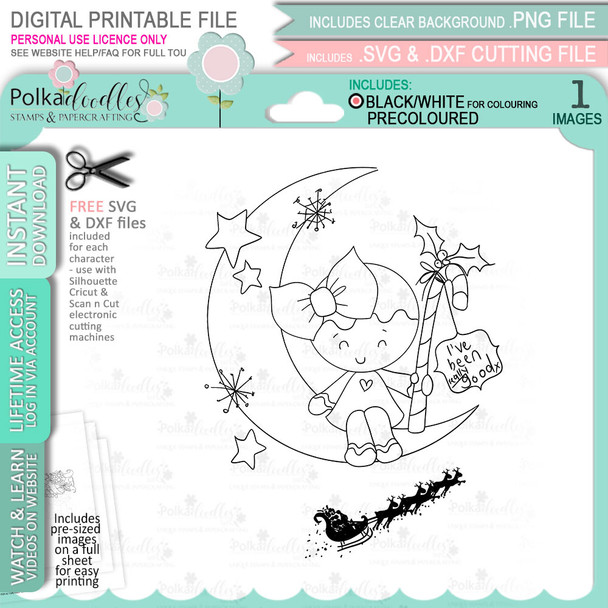 Waiting for Santa - Gingerbread Holly  digital stamp - printable clipart  for cardmaking, craft, scrapbooking & stickers