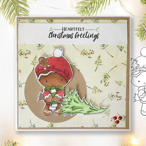 Christmas Tree Shopping - Gingerbread Holly  digital stamp - printable clipart  for cardmaking, craft, scrapbooking & stickers