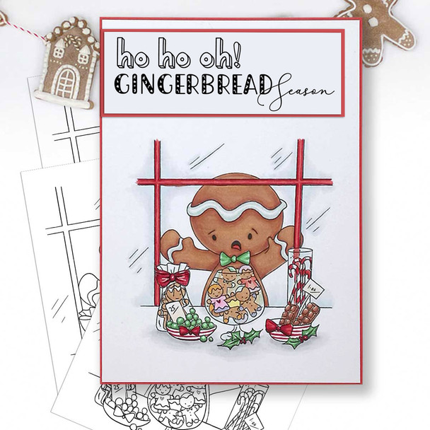 Shop Window - Gingerbread Holly  digital stamp - printable clipart  for cardmaking, craft, scrapbooking & stickers