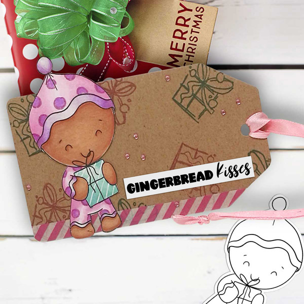 Gift Wrapping - Gingerbread Holly digital stamp - (COLOUR) printable clipart  for cardmaking, craft, scrapbooking & stickers