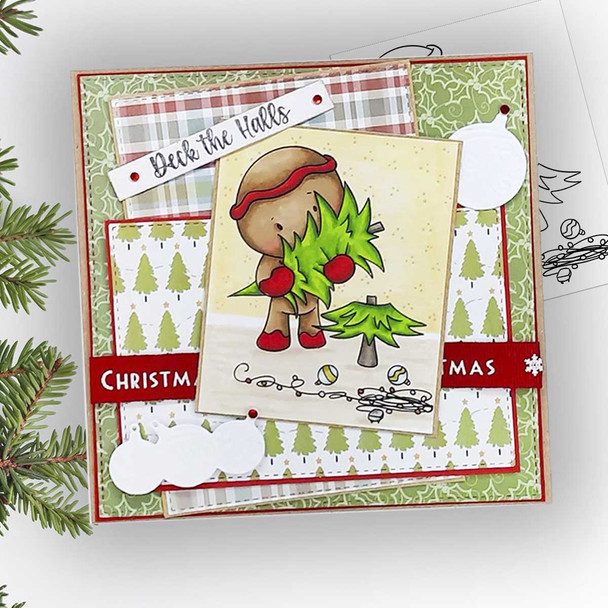 Putting up the Tree - Gingerbread Holly  digital stamp - printable clipart  for cardmaking, craft, scrapbooking & stickers