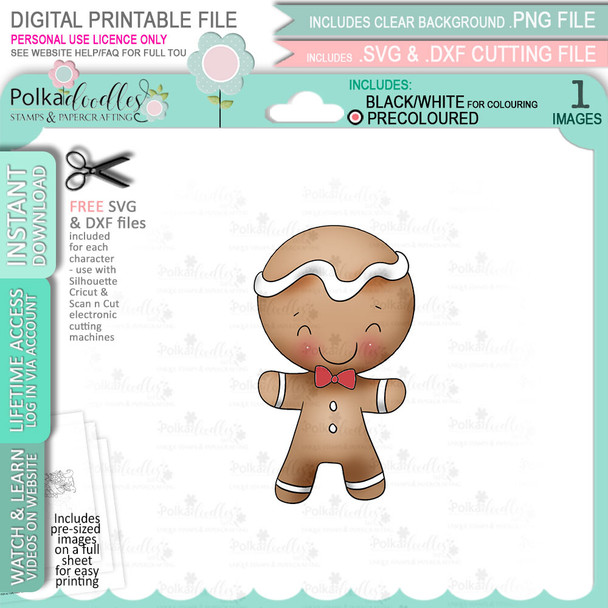 Oh Snap - Gingerbread Holly digital stamp - (COLOUR) printable clipart  for cardmaking, craft, scrapbooking & stickers