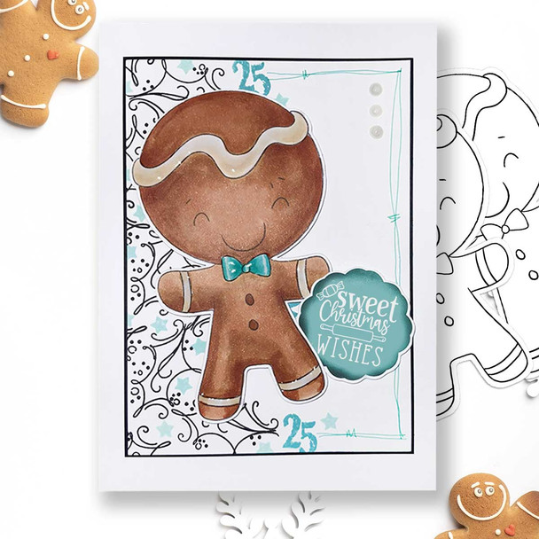 Oh Snap - Gingerbread Holly digital stamp - (COLOUR) printable clipart  for cardmaking, craft, scrapbooking & stickers