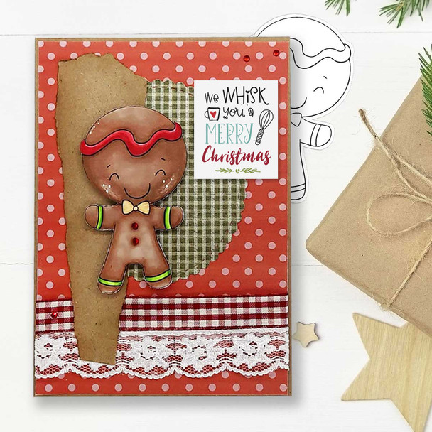 Oh Snap - Gingerbread Holly digital stamp - (COLOUR) printable clipart  for cardmaking, craft, scrapbooking & stickers