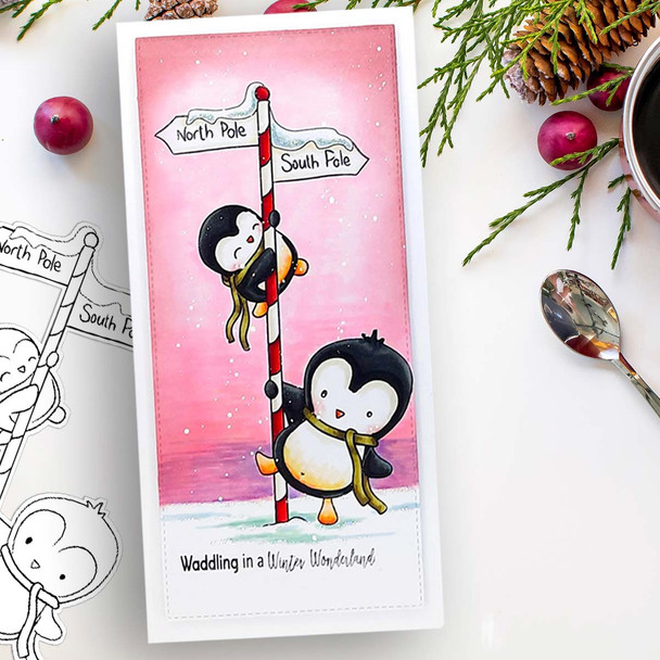 Which Way - Theo Penguin digital stamp - (COLOUR) printable clipart  for cardmaking, craft, scrapbooking & stickers